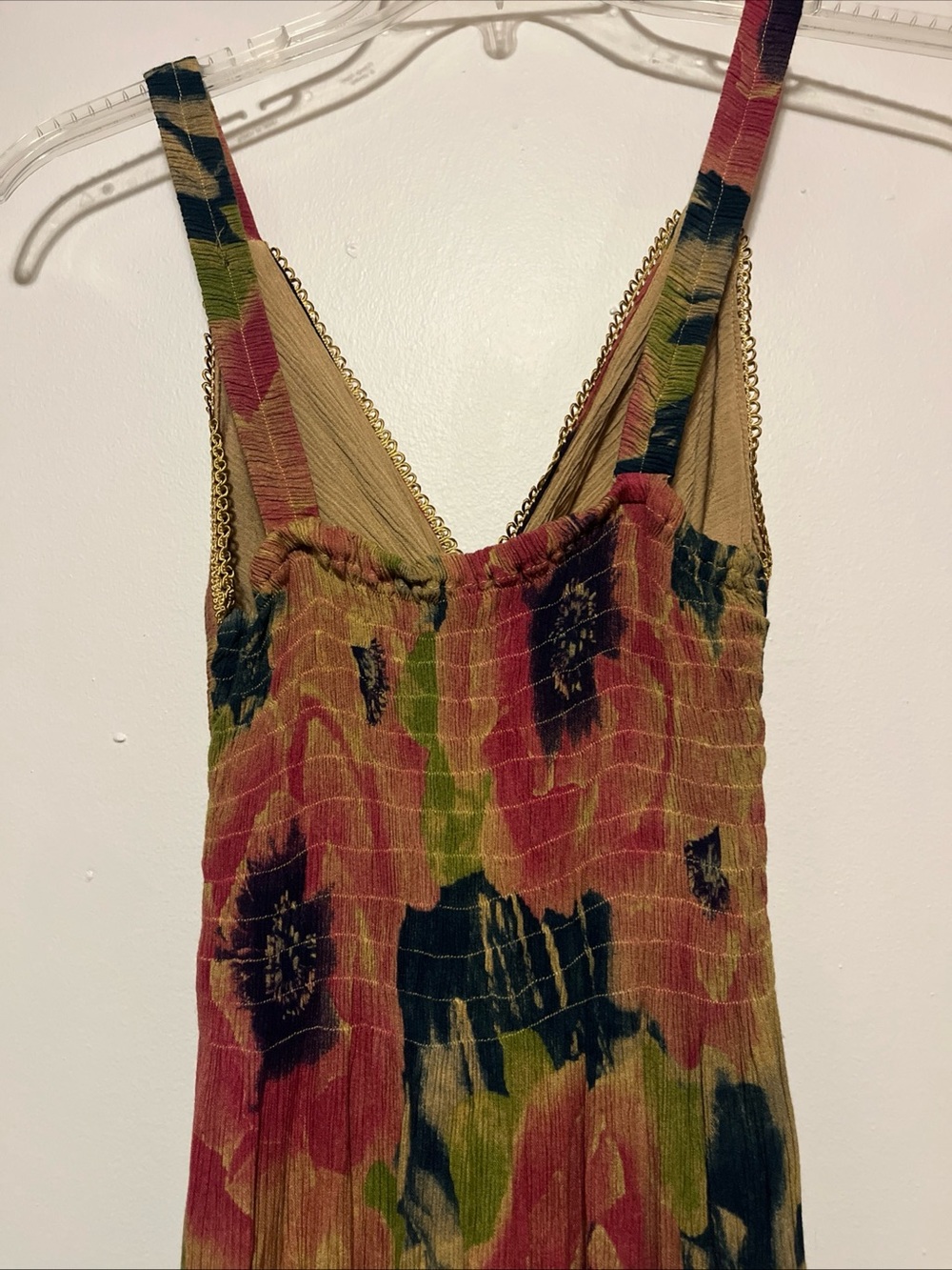 Sleeveless Floral Maxi Dress in Rose and Olive with Gold Trim - Picture 5 of 5